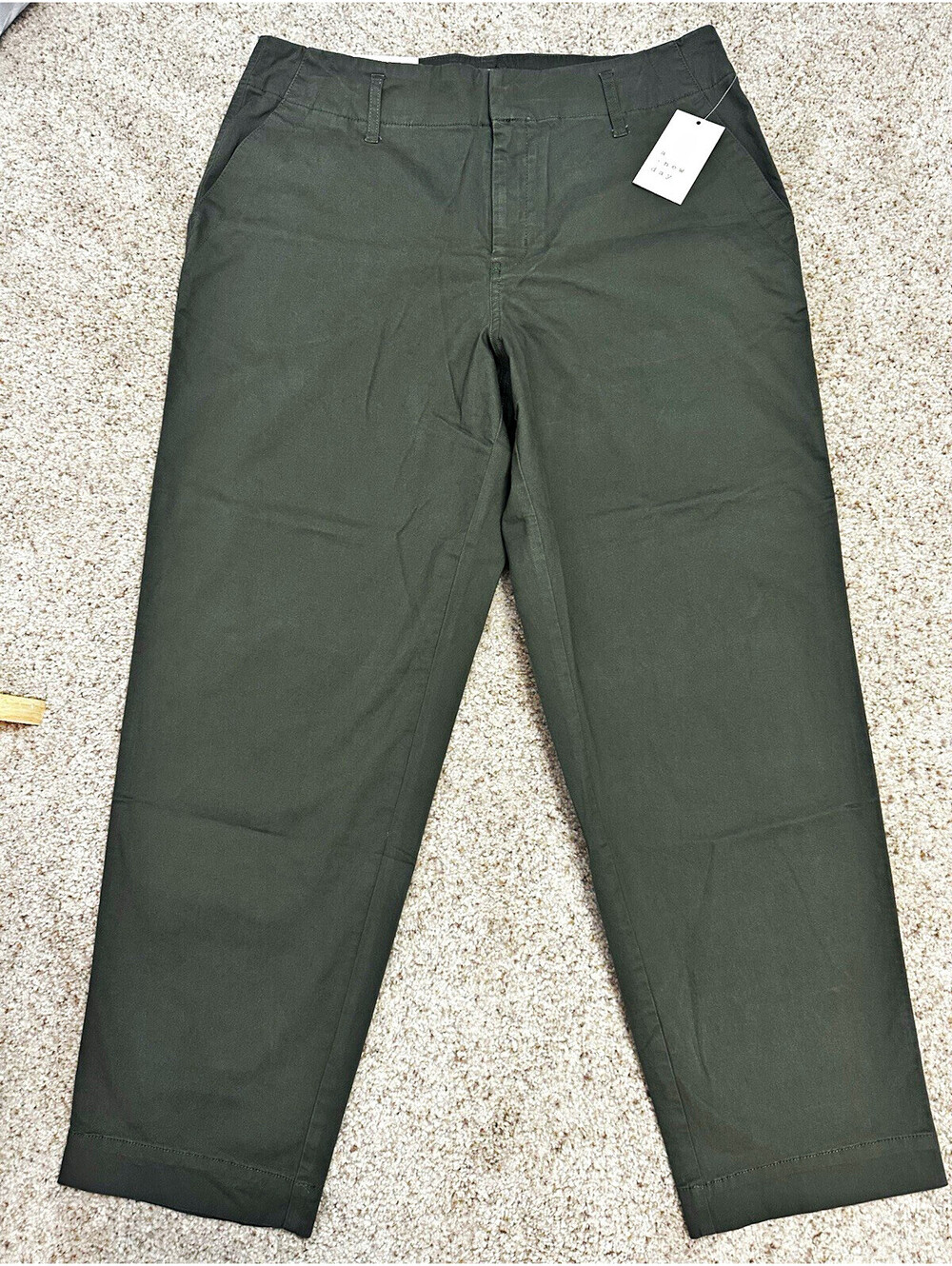 A New Day Chino Pants, 10 Regular, Green Solid Flat Front Straight Leg 28"